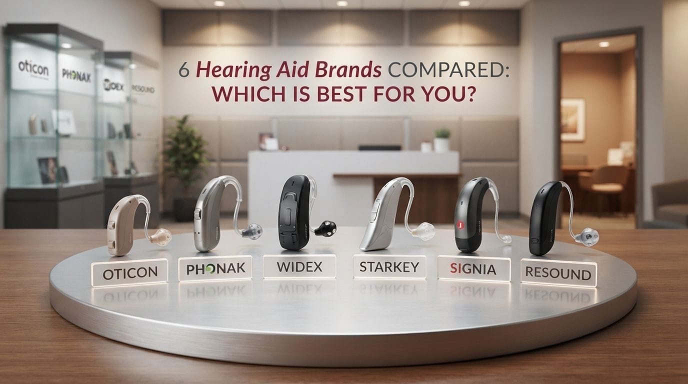 Comparison of top hearing aid brands including Oticon, Phonak, Widex, and Signia at Newmarket Hearing Clinic